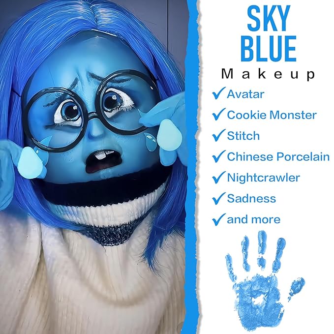 BOBISUKA Sky Blue Face Body Paint, Water-Based Face Painting Kit & Body Paints, Kids Adults Facepaint for Halloween Stitch Mermaid Sally Corpse Bride Emo Makeup, Costume Cosplay Party Theater & Stage