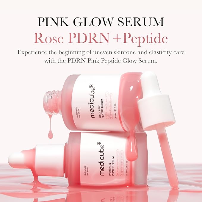 medicube Affordable Pink Routine Duo: Age-R Booster Pro Pink | 6-in-1 Real Glass Glow Beauty Massager and PDRN Peptide Serum
