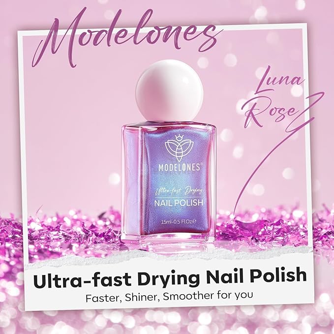 modelones Chrome Purple Nail Polish, 15 ml Quick Dry Nail Polish Mermaid Iridescent Shimmer Pearl Purple Nail Lacquer Long Last Shine Nail Art DIY Home Manicure Gift for Women Girls 0.5 Fl Oz