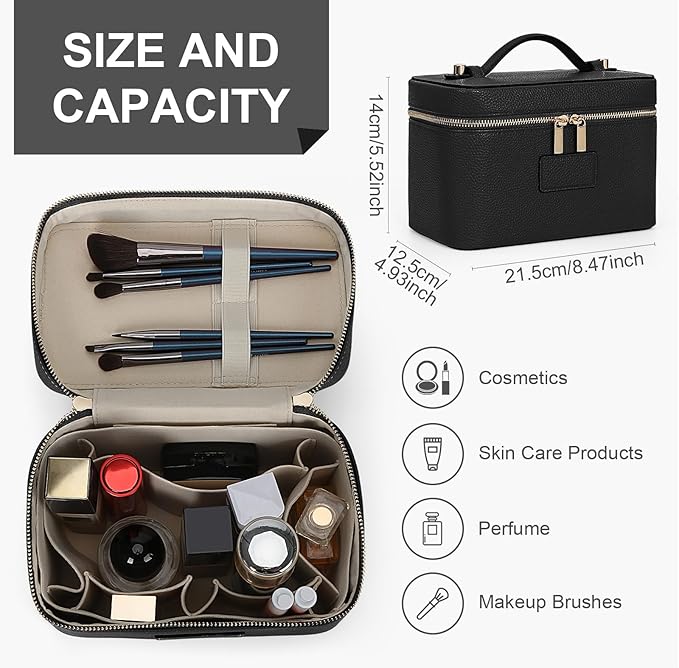 Makeup Bag Vanity Case for Women Leather Cosmetic Bag Travel Toiletry Bags Portable Makeup Organizer Case