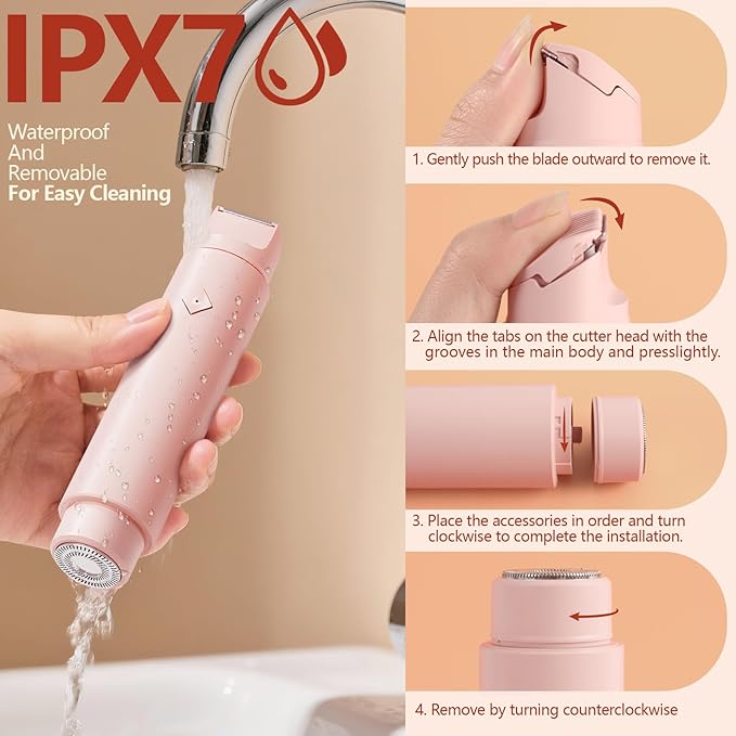 Electric Bikini Trimmer for Women - Dermave Bikini Shaver, Dual Head Shaver Women, 2-in-1 (Pink)