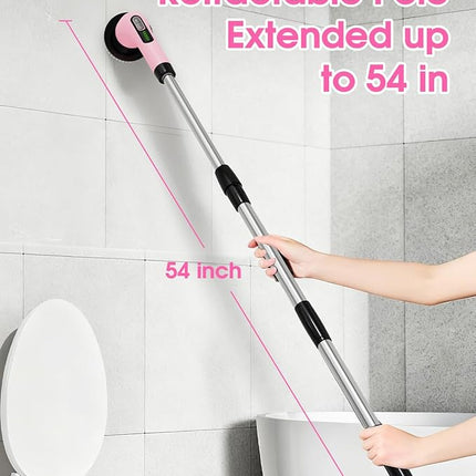 Electric Spin Scrubber for Cleaning Bathroom: Cordless Power Shower Scrubber - Electric Cleaning Brush for Tile Tub - Pink
