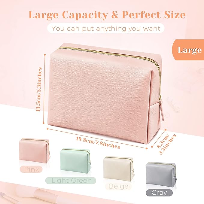 8 Pcs Makeup Bag Pu Leather Cosmetic Pouch Waterproof Small Toiletry Bag Portable Cosmetic Organizer Water Resistant Storage Purse for Lady Women Daily Storage Travel Organizer (Soft Colors,Large)