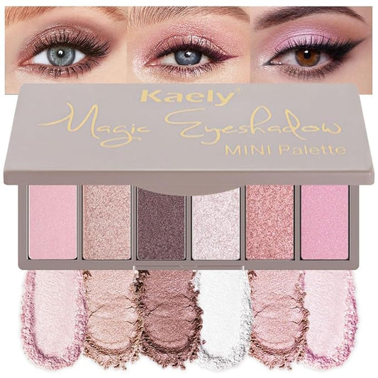 Kaely 6 Color Mini Pink Eyeshadow Palette Makeup, Highly Pigmented Eye Shadow Palette Waterproof, Natural Glitter Shimmer Eye Shadow Palette, paleta de sombras de ojos, Vegan & Cruelty-free, 08