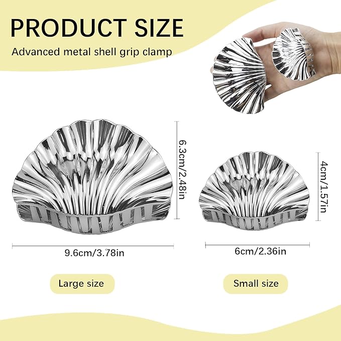 2pcs Seashell Hair Clip Fashion Sweet Shell Hair Claw Metal Shell Claw Clip Hair Accessories for All Hair Types, Such as Thick, Long, Straight, and Curly Hair (Silver (1 large + 1 small)