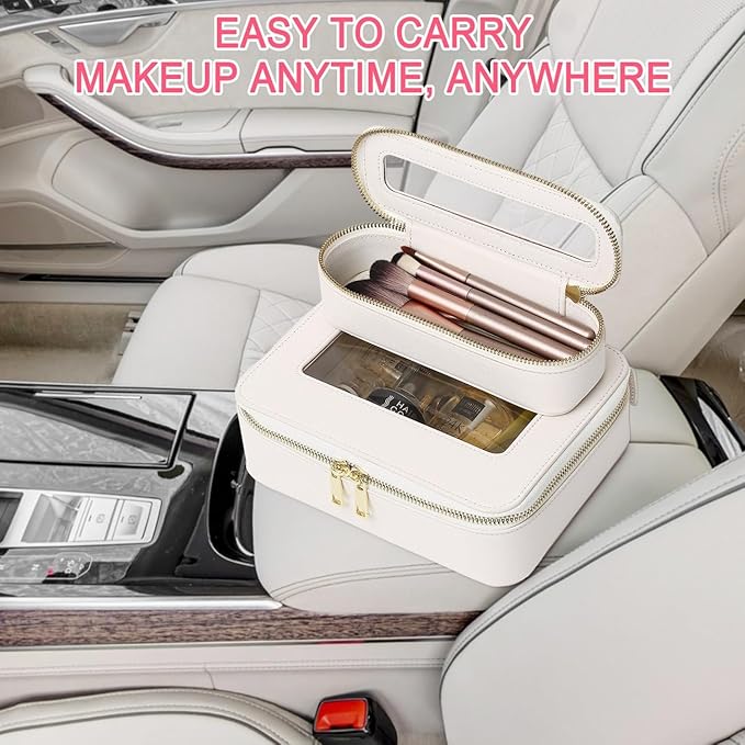 Pinkmik Makeup Brush Bag Slim Clear Makeup Bag Transparent Travel Cosmetic Case & Toiletry Bag with Zipper Small Beatuy Makeup Bag Purse Organizer for Women (White, SLIM)