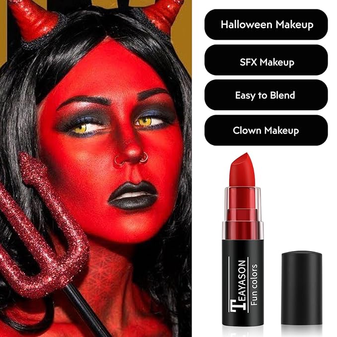 Red Face Body Paint Stick, Matte Lipstick Eye Black Stick Face-Paint Make Up, Long Lasting Waterproof Red Makeup for Halloween Zombie Clown Vampire Joker Devil Costume Cosplay Makeup