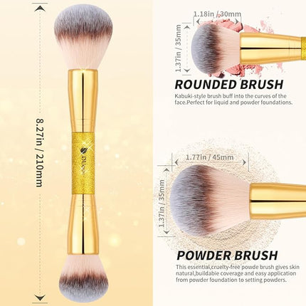 DUcare Makeup Brushes 2Pcs Double Ended Foundation Contour Bronzer Setting Powder and Blush Brush ideal for cream or powder