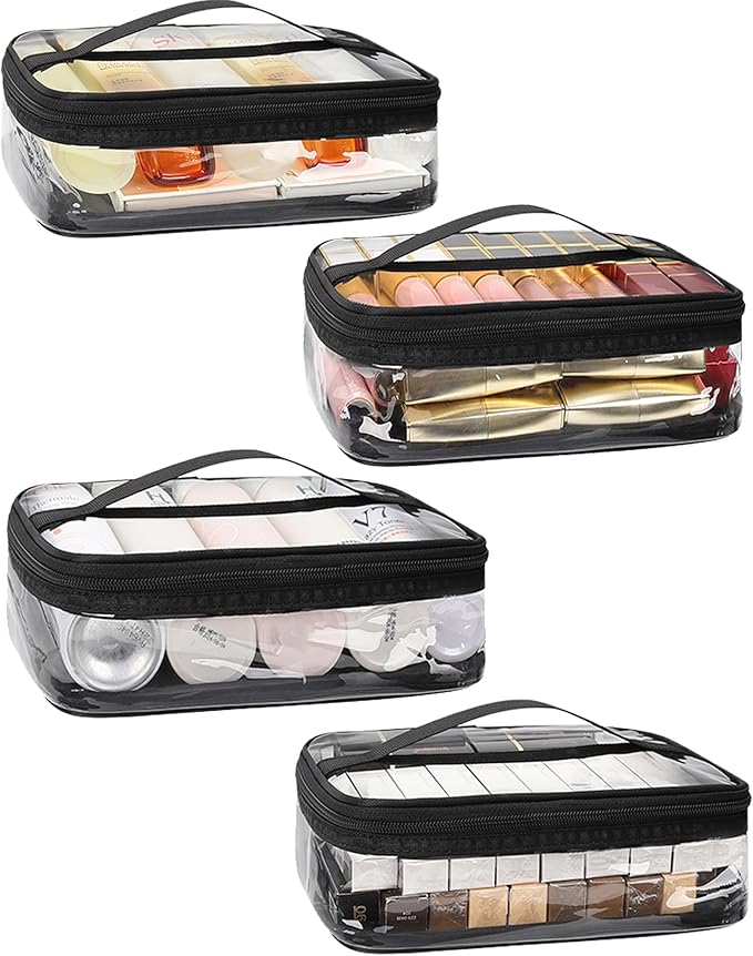 Clear Makeup Bags with Handles, Toiletry Bag, PVC Clear Cosmetic Bags for Women and Men, Cosmetic Storage Pouches with Zipper (7.6 * 9.4 * 2.9in)