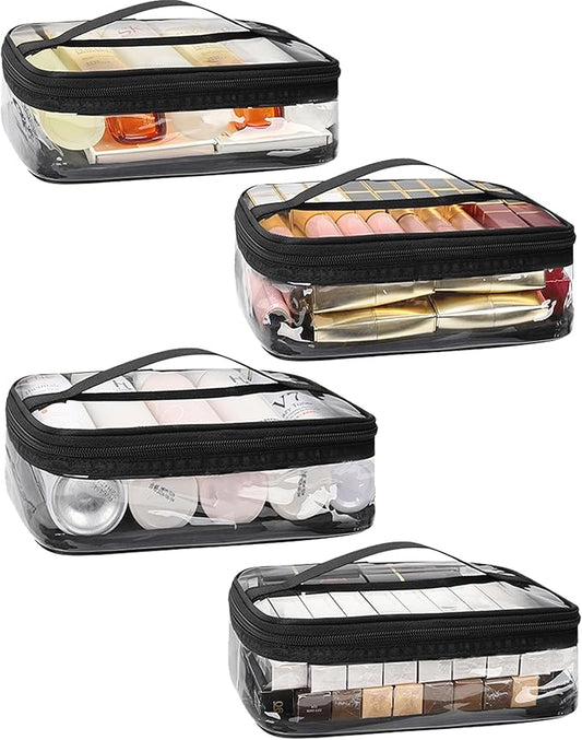 Clear Makeup Bags with Handles, Toiletry Bag, PVC Clear Cosmetic Bags for Women and Men, Cosmetic Storage Pouches with Zipper (7.6 * 9.4 * 2.9in)