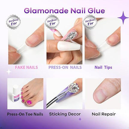 Glamonade Super Strong Nail Glue: 10ml - Professional Adhesive for Press Ons & Acrylic Nails & Fake Nail Tips Long-Lasting Mess-Free Quick-Dry for DIY Manicure
