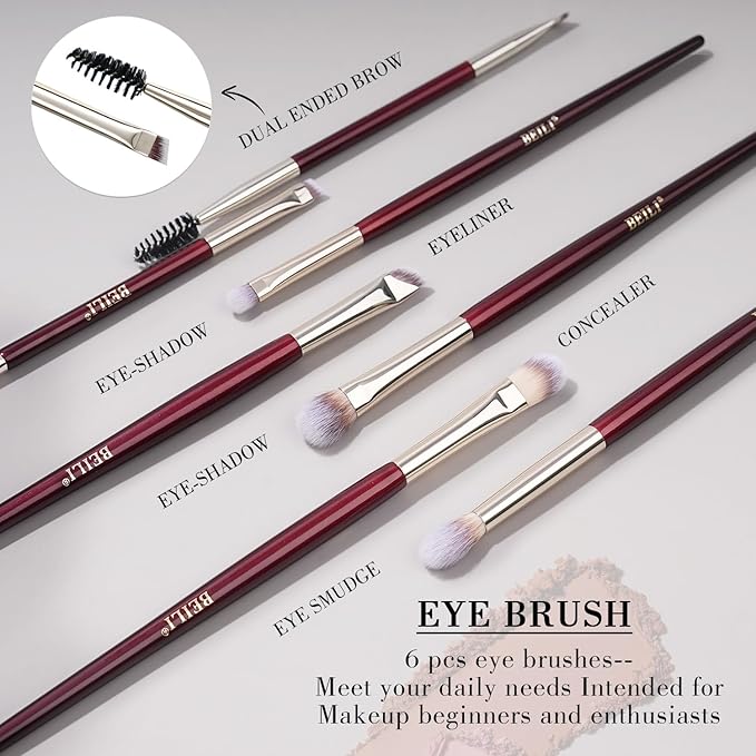 BEILI Makeup Brushes 9Pcs Makeup Brushes Set Premium Synthetic Foundation Concealers Blush Eyeshadow Eyeliner Powder Highlighter Blending Face Brush Set(Red)