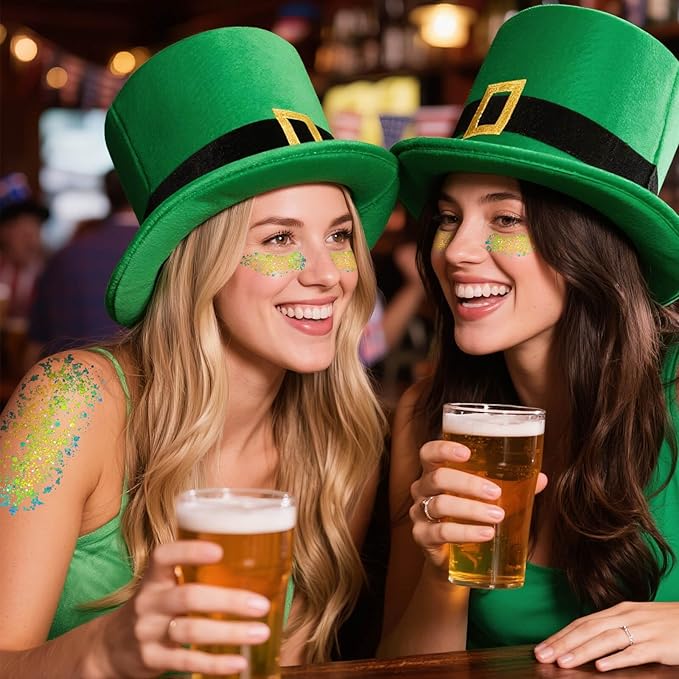 Chameleon Green Body Hair Glitter Stick,Gold Green Face Glitter St Patricks Day Accessories,Waterproof Shimmer St Patrick's Day Outfit for Women,Mardi Gras Rave Singer Concert Makeup