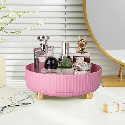 Anyoifax Makeup Perfume Organizer Tray 360 Degree Rotating Lazy Susan Skincare Lotion Organizer Spinning Cosmetics Storage for Dresser, Vanity, Bathroom Countertop, Small Pink