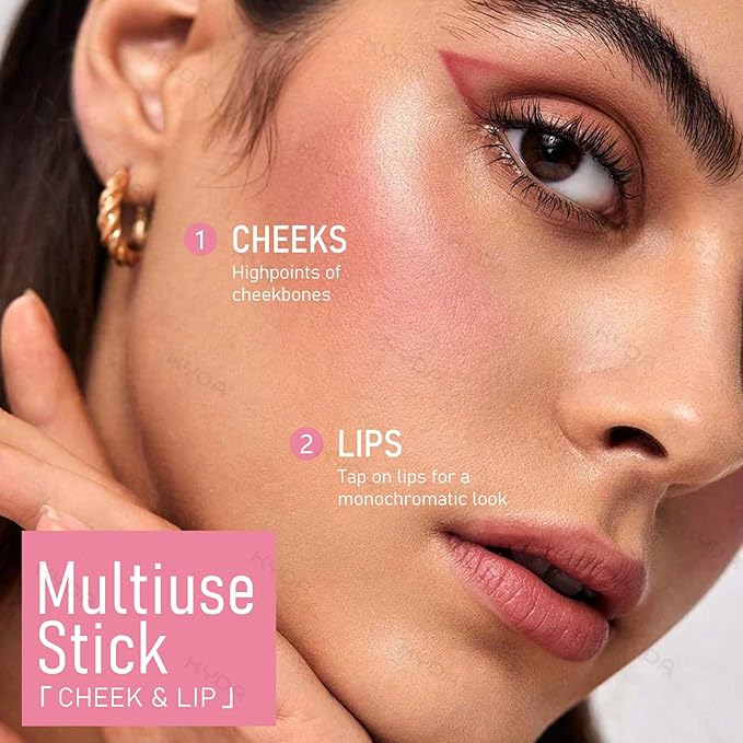 KYDA 3 Colors Mineral Color Balm, SPF 35, Buildable Shimmer Color for Lip and Cheek, Shimmer Cream Blush Stick, Lightweight Blendable, Multiuse Makeup Balm, PINK+ROSE+BLUSH