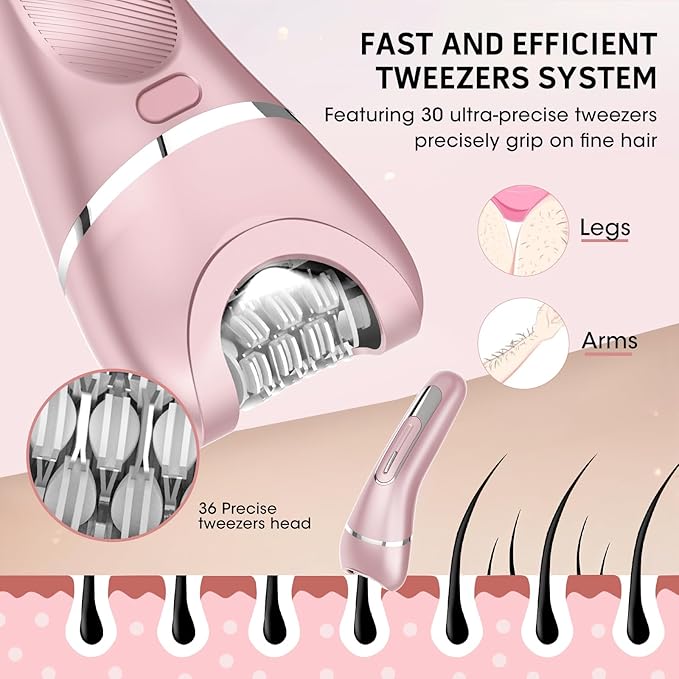 Electric Shavers for Women, 7 in 1 Hair Removal Kit with Epilator Bikini Trimmer Face Razor Body Brush Face Massager Foot Callus Remover, IPX7 Waterproof Lady Razors Set for Legs Armpit Bikini Pubic