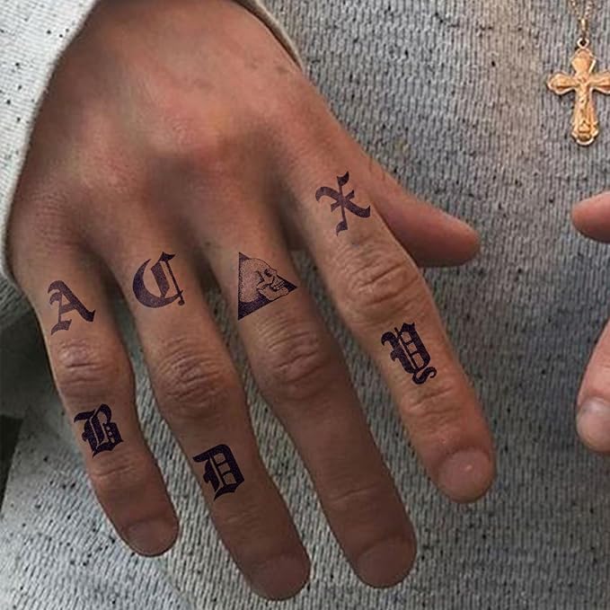 Old English Gothic Alphabet Letter Temporary Tattoos – Realistic Name & Word Fake Tattoo for Finger, Wrist & Neck, Long Lasting Semi-Permanent Tattoos for Men & Women