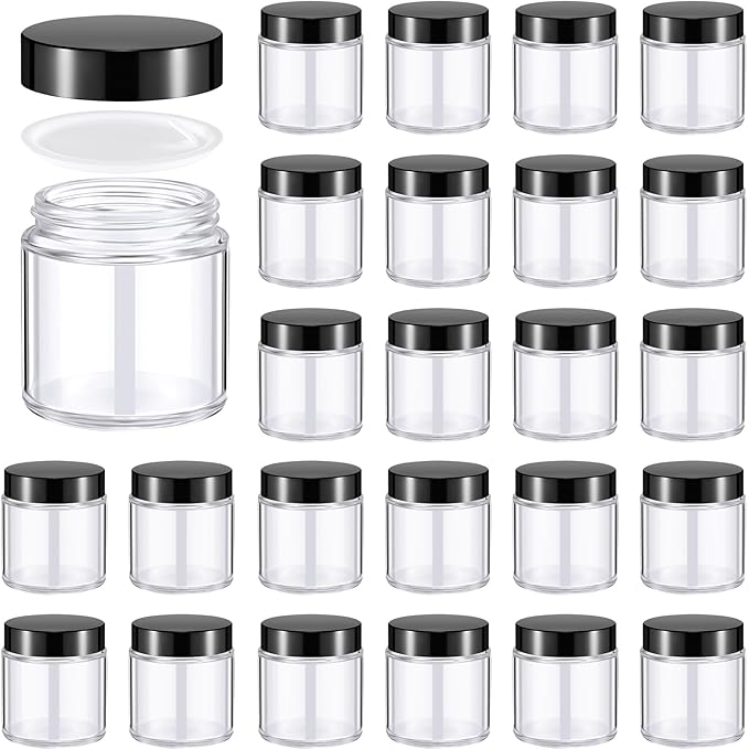 Norme 24 Pcs 4 oz Glass Jars with Lids Leakproof Round Airtight Empty Cosmetic Jars with Inner Liners Lid for Storing Lotions Powder Ointments Candle Making Tins (Black,Clear)