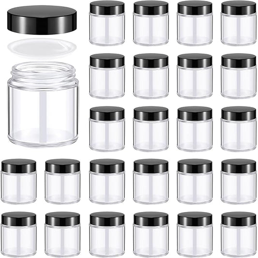 Norme 24 Pcs 4 oz Glass Jars with Lids Leakproof Round Airtight Empty Cosmetic Jars with Inner Liners Lid for Storing Lotions Powder Ointments Candle Making Tins (Black,Clear)