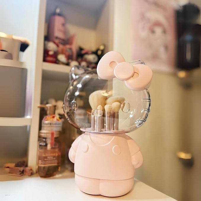 Impressions Vanity Hello Kitty 6 PCs Makeup Brush Set with Clear Cloche, Super Soft Brushes for Foundation, Face Powder, Blending, Eye Shadow, and Liner with Cute 3D Holder Organizer