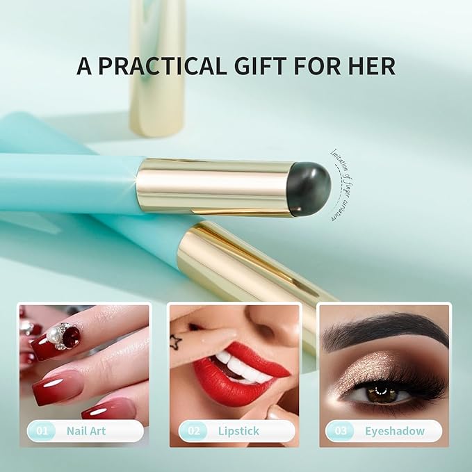 DUcare Fingerlike Silicone Lip Brush | Multi-purpose Makeup Blending Lipstick Brush with Lid (Blue)