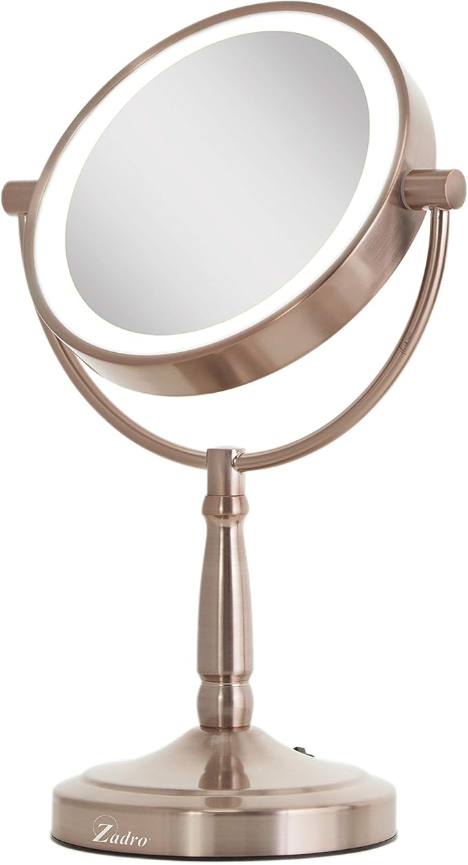 Zadro 9" Round LED Makeup Mirror with Lights and Magnification 5&10X/1X AA Battery Operated Swivel Lighted Makeup Mirror