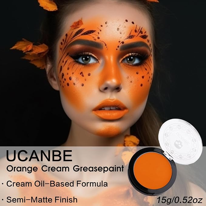 UCANBE Orange Face Body Paint Makeup Foundation, Professional Blendable Cream Greasepaint, Face Painting Kit for Adults Children Halloween Party, SFX Scary Pumpkin Face Makeup, Costume & Cosplay