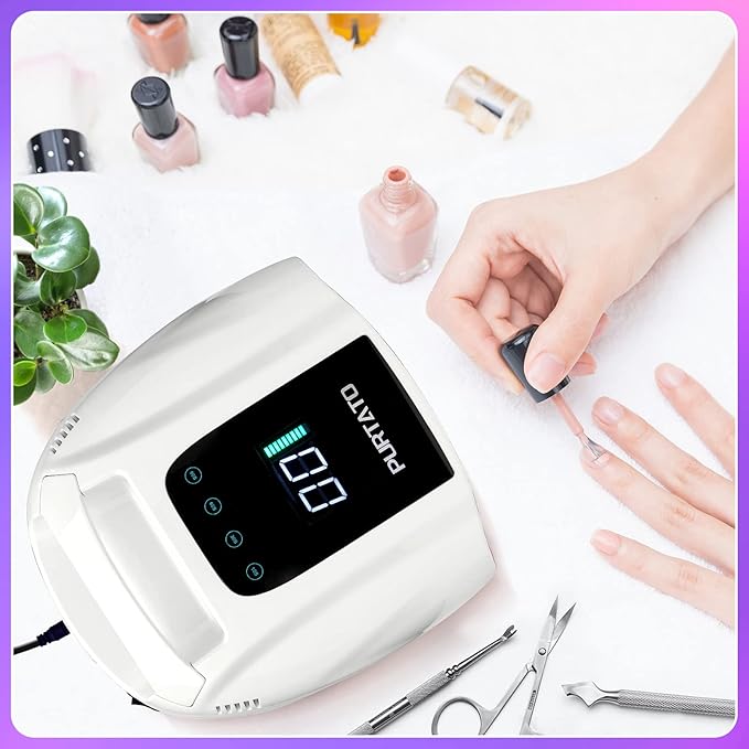 Professional Rechargeable 96W UV LED Portable Cordless UV Light for Nail Lamp Machine with Removable Stainless Steel Bottom,4 Timer Setting and Smart Sensor Nail Dryer (White)