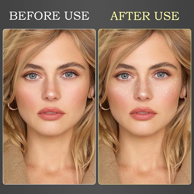 24PCS Face Makeup Patches, Silver Glitter Freckles Face Tattoo, Glitter Freckles, Sparkle Makeup Patches, Waterproof Face Glitter Speckles Patches for Women