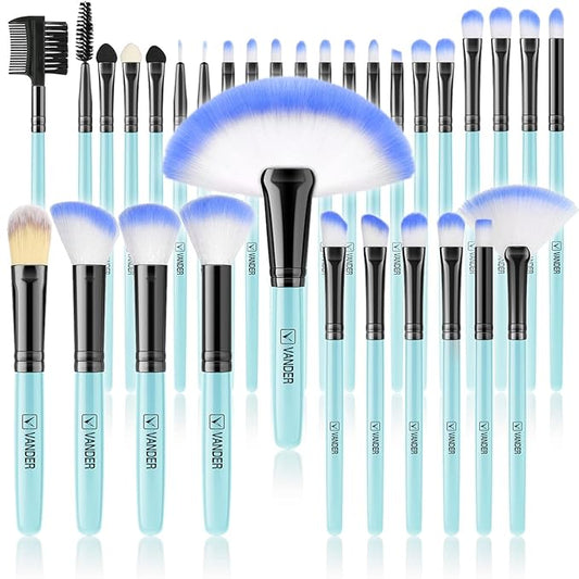 Vander Makeup Brush Set, 32Pcs Professional Premium Synthetic Makeup Brushes Set, Foundation Powder Concealers Eyeshadow Eyeliner Brush Travel Makeup Brush Set for Women, Girl (Blue)