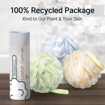 AmazerBath Loofah Sponge, Shower Loofah 60g/PCS - Body Scrubber Loofa Set of 3 Tranquil Tints Trio, Bath Sponge for Men and Women