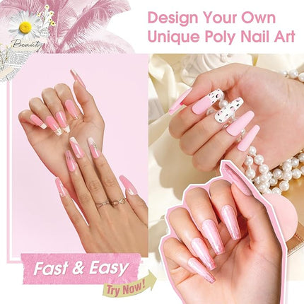 ROSALIND Pearl Pink Poly Extension Gel, 2.7 oz Pink Poly Nail Gel Builder for Nail Art Decoration, Pink Nail Thickening Extension Easy to DIY Use at Home Need UV Lamp