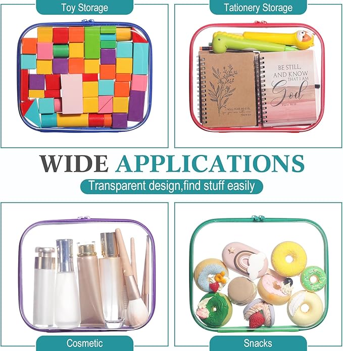 Sanwuta 6 Pcs Clear Hard Zipper Case Pencil Pouches Hard Plastic Zipper Pouches Makeup Bag Transparent Cases for Snacks Plastic Storage Organizer Box for Travel