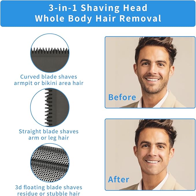 Electric Razor for Men Women,3 in 1 Travel Cordless Rechargeable Painless Foil Shaver with Led Display,Waterproof Wet & Dry Body Razors for Face Nose Ear Hair (Black)