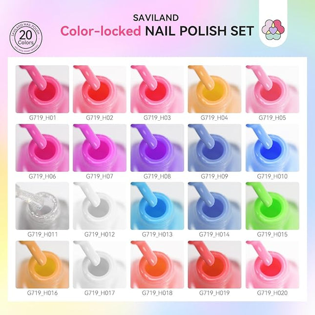 SAVILAND 20+3 Color Nail Polish Set: 5ml Quick Dry Pastel Regular Nail Polish Kit Spring Summer Fingernail Polish Bulk with Base Glossy & Matte Top Polish Coat Nail Art Women Gift