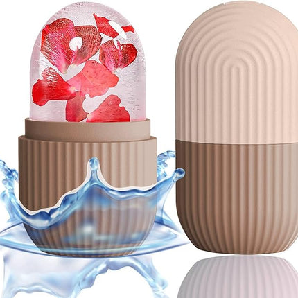 XHJRI Ice Face Roller Massager,Ice Cube Roller for Face, Eyes and Neck Naturally Conditioning and Skin Care,De-Puff Eye Bags,Reduce Migraine Pain,Reusable Massage Silicone Ice Mold (Coffee)