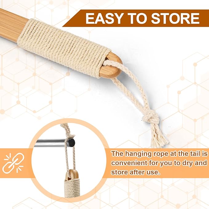 Bamboo Shower Brush with Curved Long Handle, 16.7 Inches Exfoliating Back Scrubber with Natural Bristles for Men & Women, Back Exfoliator Body Washer for Bath or Dry Brushing