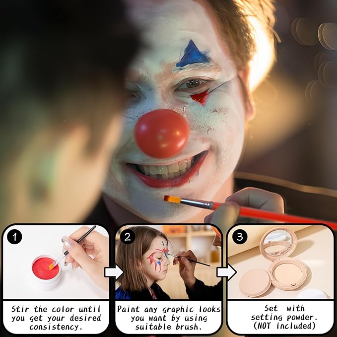 TonJin White Red Blue Face Body Paint Set 5.28oz,Non-Toxic Professional Facepaint Makeup Kit with 3 Brushes for Kids & Adults 4th of July USA Independence Day Football Softball Players Clown Spiderman