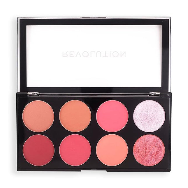 Revolution, Ultra Blush Palette, 8 Pigmented Shimmer & Matte Makeup Shades, Blendable Powder Blush Formula, Vegan & Cruelty-Free, Sugar & Spice