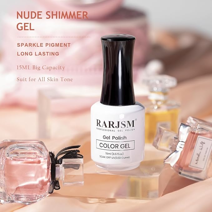 RARJSM Nude Glitter Gel Nail Polish Sheer Orange Pink Gold Shimmery Milky Jelly Gel Polish Neutral Color Skin Tone 15ml Sparkle Pigments Gel Soak off UV LED Cured for Home Salon DIY Nail Art
