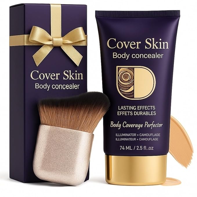 Body Concealer with Brush – Waterproof Full Coverage Body Foundation for Scars, Stretch Marks & Tattoos – Streak-Free Leg & Arm Makeup for Even Skin Tone and Natural Radiant Finish