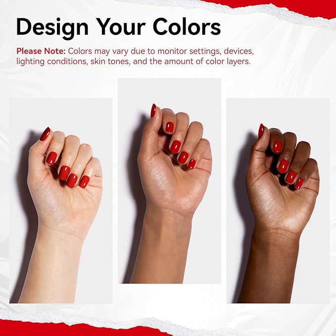 Red Nail Polish French Nail Art Regular Nail Polish 9-Toxic Free Vegan Enrich with Castor Oil Fast Dry Classic Toe Fingernail Polish Manicure Salon DIY Design at Home Gift for Girls Woman