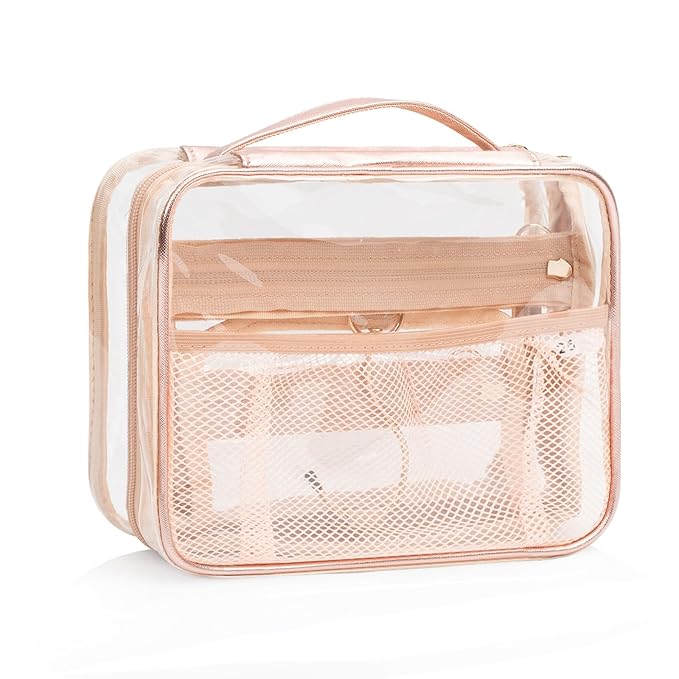 CUBETASTIC Clear Toiletry Bag for Women, Small Travel Bag with 360° Hanging Hook Clear Makeup Bags for Travelling Portable Cosmetic Organizer Case Skincare Pouch