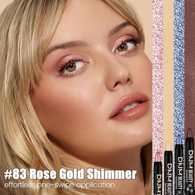 Rose Gold Shimmer Cream Eye Shadow Stick Makeup for Women, Shimmer Eyeliner Pencil Eyeshadow Brightener Stick for Eyes, Waterproof Eyeshadow Applicator Blendable sombras para ojos 83#