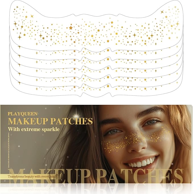 Glitter Freckles Face Tattoo，Face Makeup Patches，Golden Fake Freckles-6 Count，Waterproof-Fun & Creative Face Glitter Stickers，Temporary Face Freckles for Women，Must-Have for Music Party Makeup
