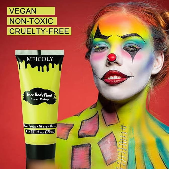 MEICOLY Ogre Green Face Body Paint,2.37OZ Large Tube Cream Water Based Body Paint,Blendable High Pigment Face Paint for Disgust Goblin Demon Halloween SFX Special Effects Cosplay Makeup