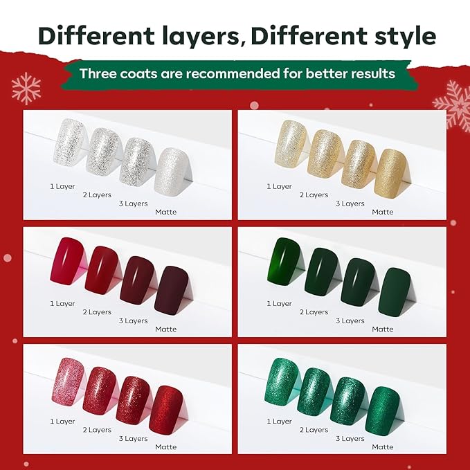 modelones Nail Polish Set 6 Colors Red Green Glitter Mini Nail polish Set Gold Silver Nail Polish Kit Quick Dry Manicure Nail Art Manicure DIY Home Salon Gift for Women Mom