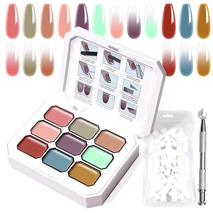 Gradient Painting Gel, 9 Colors Ombre Gel Nail Polish Almond Nude Cream Grey for Pigment Pat Kit Aura Nails French Manicure Soak Off UV Home Salon Monet's Garden