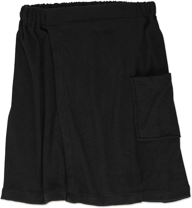 DII Men's Terry Shower Wrap Collection Adjustable Closure and Pocket, 54x20, Black