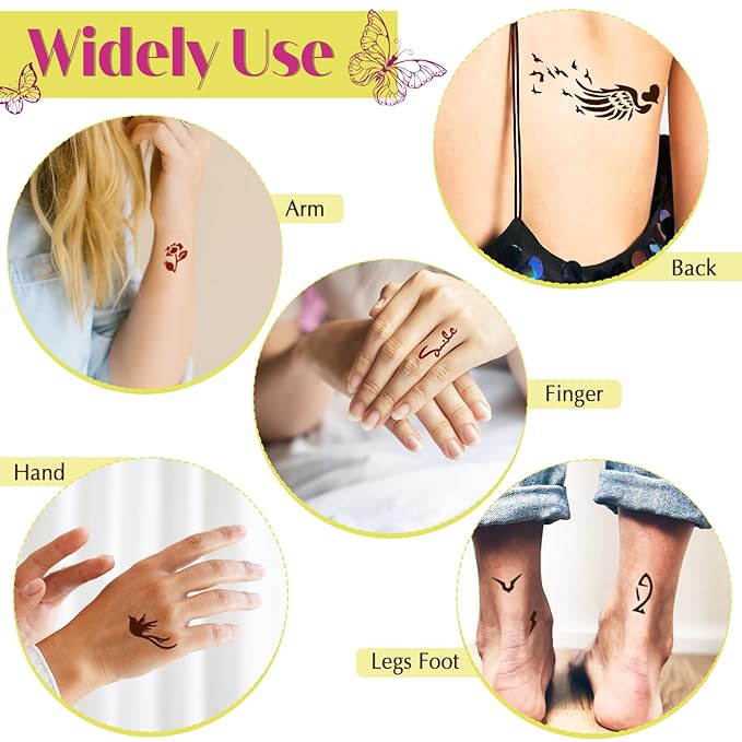 126 PCS Temporary Tattoos Stencils Kit,Temporary Tattoos Kit - 6 Pcs 2 Color(Brown Black) Ink with Gloves,DIY Body Art Painting for Women Men Adults Kids